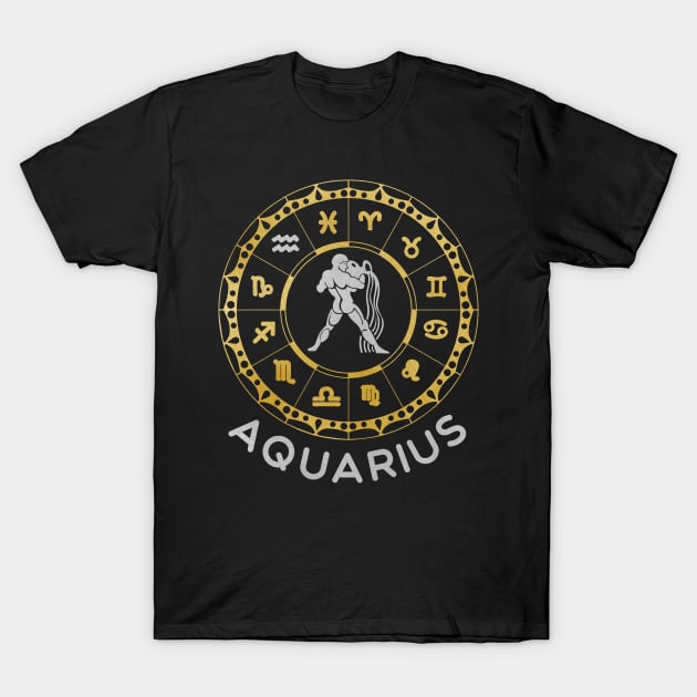 Aquarius Zodiac Circle T-Shirt by Whimsical Frank